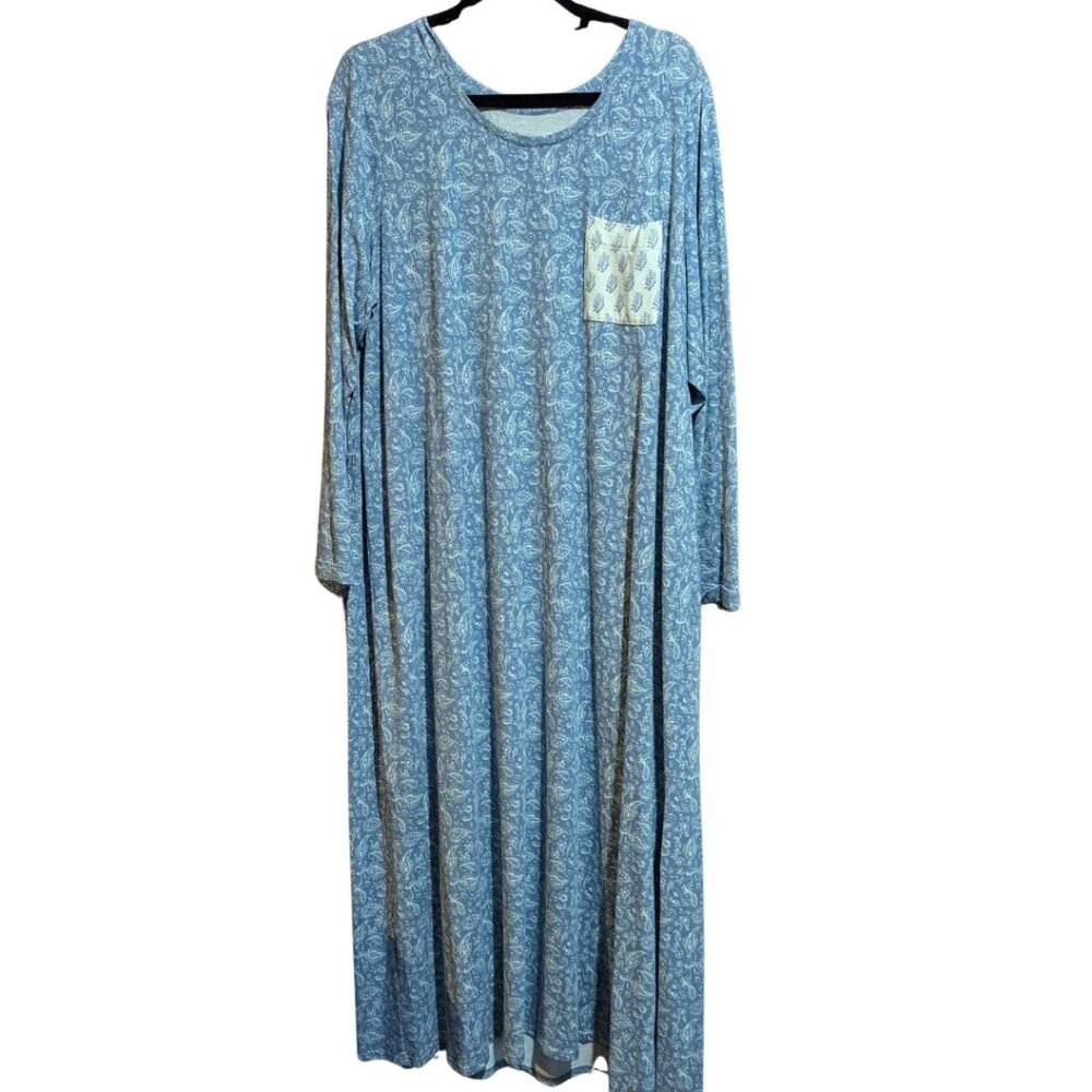 J Jill Cuffed Sleeve Gown Blue Sparrow Serene Paisley Pattern size 2X